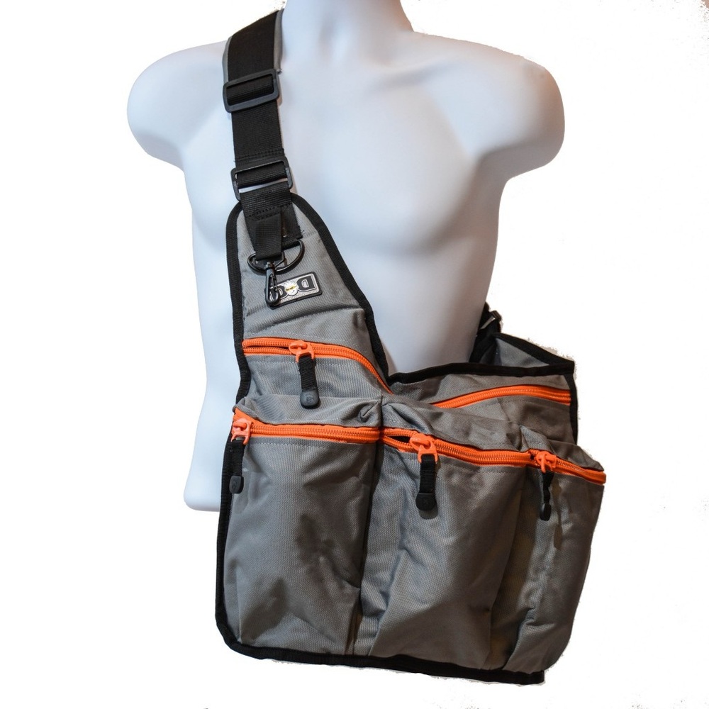Diaper Dude Messenger Dad Cross Body Diaper Bag Gray Orange unisex men’s